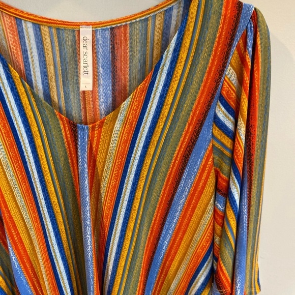 Dear Scarlett Flowy Striped V Neck Top Large Artsy - Picture 2 of 5